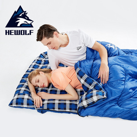 Hewolf Outdoor Double Sleeping Bag Splicable Envelope Spring and Autumn Camping Hiking Portable cotton Sleeping Bags 2.2m*1.45m ► Photo 1/5
