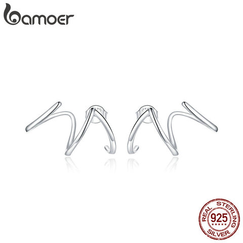 bamoer Silver 925 Simple Line Earrings Stud Earrings for Women Natural Hypoallergenic Hypoallergenic Ear Pins for Girl SCE986 ► Photo 1/6