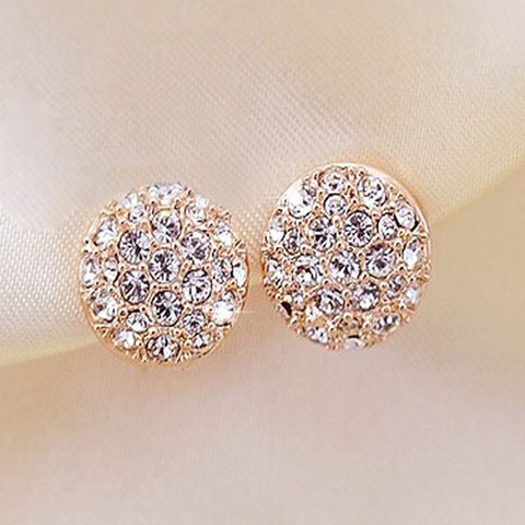 Luxury Female Crystal Rhinestone Earrings Fashion Gold Color Wedding Jewelry Femme Elegant Round Stud Earrings Gift For Women ► Photo 1/6