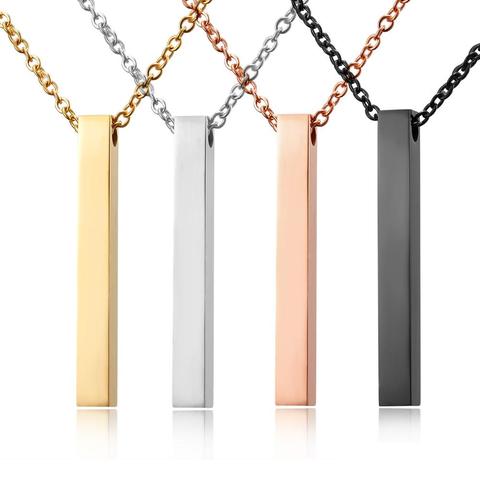 Rinhoo Four Sides Engraving Personalized Square Bar Custom Name Necklace Stainless Steel Pendant For Women/Men Birthday Gift ► Photo 1/5