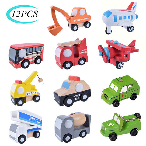 12PCS Set Mini Wooden Car Airplane Model Toy Simple Style Decoration Color Wooden Car Airplane Mini Educational Toy For Children ► Photo 1/6