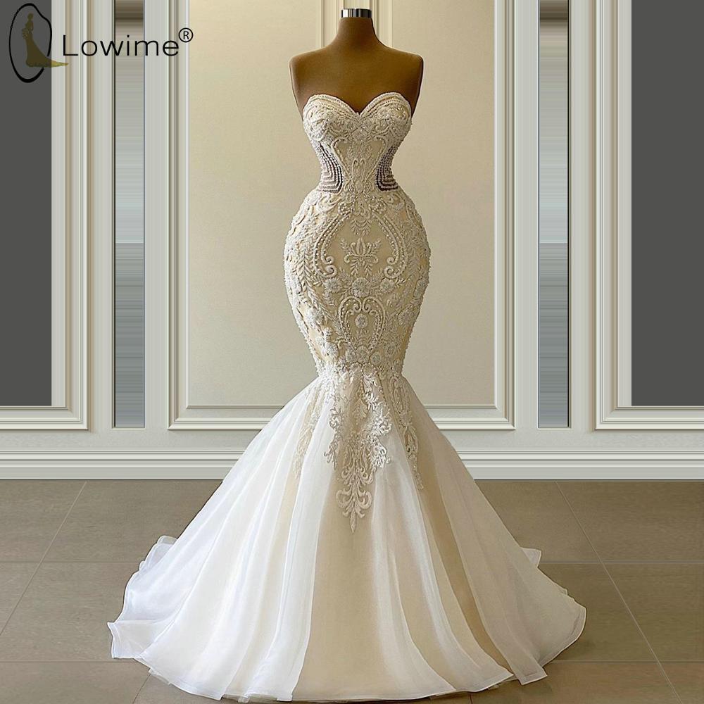Luxury Beaded Mermaid Wedding Dresses Sweetheart Appliques Bridal Gowns Custom 