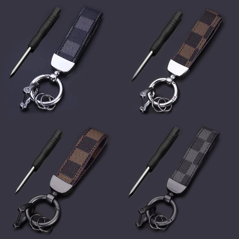 Leather Luxury Keychain With Square Pattern 