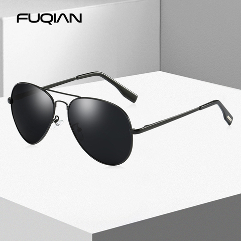 FUQIAN Classic Pilot Polarized Sunglasses Men Fashion Metal Sun