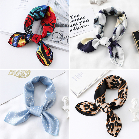 2022 Small Silk Hair Scarf Women Foulard Neck Wrap 50cm Square Kerchief Soft Bandana Leopard Print Lady Head Band Scarves Tie ► Photo 1/6