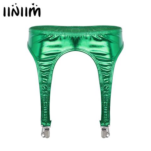 Womens Shiny Metallic Garter Belt with Four Metal Duck-Mouth Clips Suspender for Thigh High Stockings Sexy Pole Dance Clubwear ► Photo 1/6