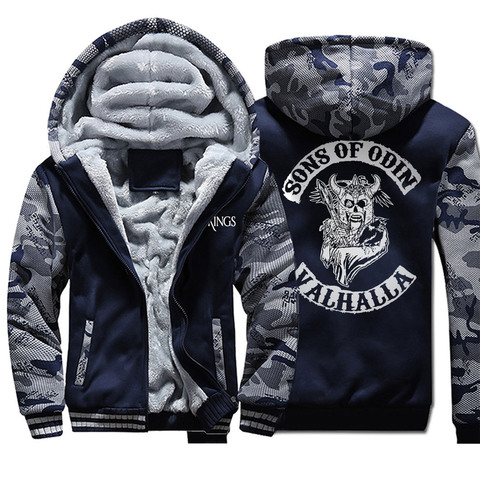 Creative Pattern Sons Of Odin Valhalla Hoodies Male 2022 Winter Camouflage Sleeve Jackets Stylish Warm Coats Streetwear Harajuku ► Photo 1/6