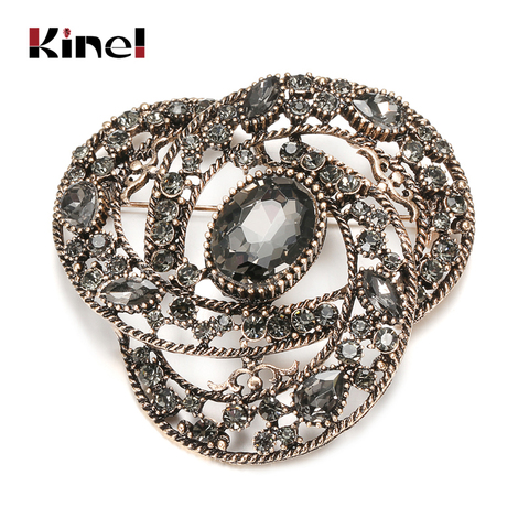 Kinel 2022 Fashion Gray Crystal Flower Women Big Brooch Drop Zircon Ethnic Banquet Vintage Jewelry Hijab Caftan Accessories ► Photo 1/6