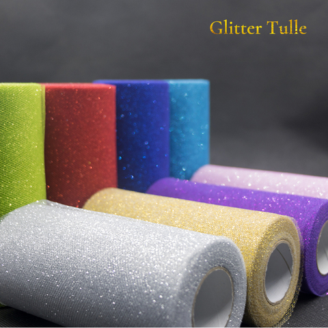 25/10 Yards Rainbow Glitter Tulle Roll Sparkly Glitter Organza Mesh Fabric Tutu Skirt Wedding Decoration Birthday Party Supplies ► Photo 1/6