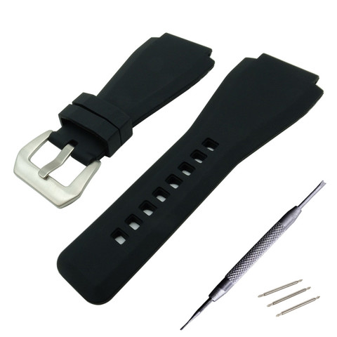 24 X 34mm Black Rubber Leather Watch Band Strap for Bell for Ross BR-01 and BR-03 DIY Replace Black / Silver Buckle ► Photo 1/6