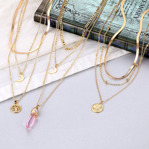 EN 2022 Punk Multi Layer Lock Chain Necklaces For Women Gold Crystal Pearl Butterfly Pendant Necklace Fashion Statement Jewelry ► Photo 1/6