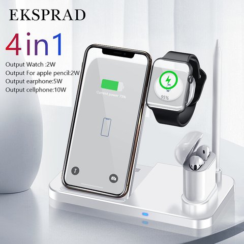EKSPRAD 4 in 1 Wireless Charger 10W Fast Charging Stand for iPhone 11 Pro XR X Xs Max for Apple Watch 6 5 4 3 Airpods Pro Pencil ► Photo 1/6