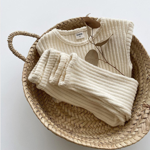 Autumn Winter Baby Boys And Girls Clothes Set Ribbed Sweater Bottom Shirts And Pants Suit Children's Clothing 2 Piece Set ► Photo 1/6