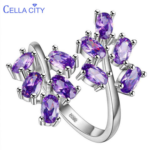 Cellacity Opening adjustable Silver 925 Jewelry Gemstones Ring for Women Amethyst Ruby Powder crystal Plant Leaf Gift Wholesale ► Photo 1/6