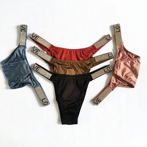 Women Satin Silk Letter Sexy G-string Panties Underwear Thong Low Waist Briefs  Lingerie