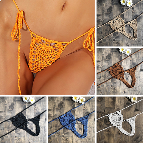 13Colors Super Mini Micro G-strings Thongs Hot Sexy Bikini Bottom Women Swimwear Crochet Cotton Brazilian Side String Tie Thong ► Photo 1/6