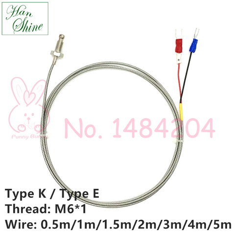 Temperature Sensor Type K / E Thermocouple with M6 Screw Thread  0.5m 1m 2m 5m 2-Core Shielded Wire Thermal Detector Probe ► Photo 1/3