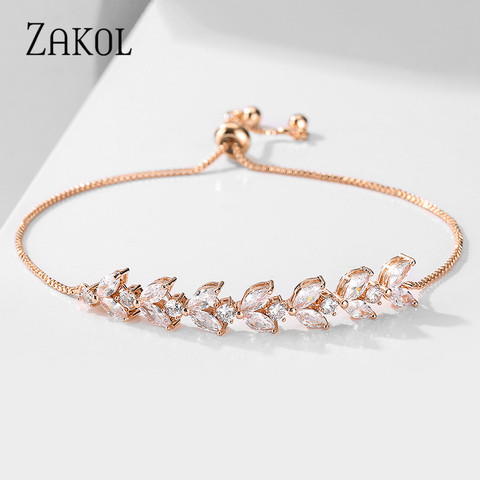 ZAKOL Marquise & Round Cubic Zirconia Crystal Fashion CZ Zircon Adjustable Bracelet for Women Wedding Bride Bridesmaid FSBP2177 ► Photo 1/6