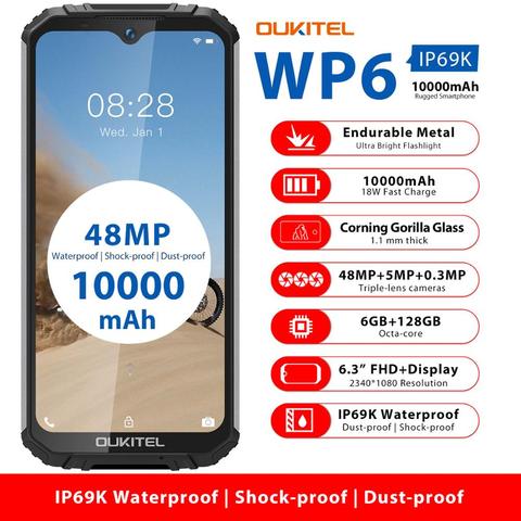 OUKITEL WP6 10000mAh 6.3'' FHD+ IP68 Waterproof Mobile Phone 6GB 128GB Octa Core 16MP Triple Cameras Rugged Smartphone ► Photo 1/3