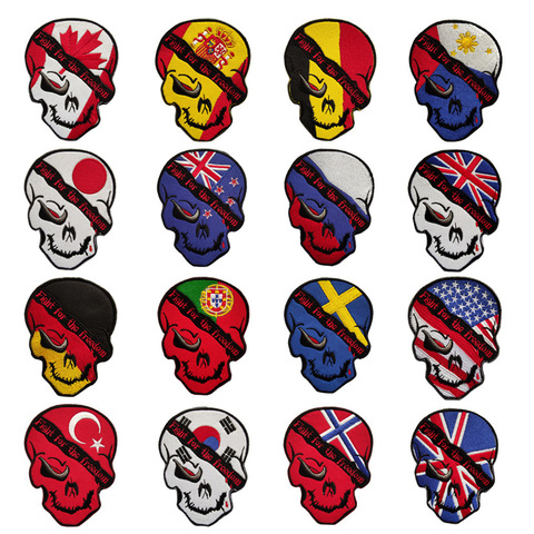 Fight for the Freedom Warrior Embroidery Velcro Patches Belgium Russia Spain Flag Tactical Skull Badge Outdoor Bagpack Stickers ► Photo 1/6