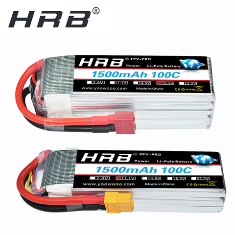 HRB Lipo Battery 2S 3S 4S 11.1V 14.8V 5S 6S 7.4V 18.5V 22.2V 1500mAh 100C High Rate XT60 for Airplane FPV Race Drone QAV 250 300 ► Photo 1/6