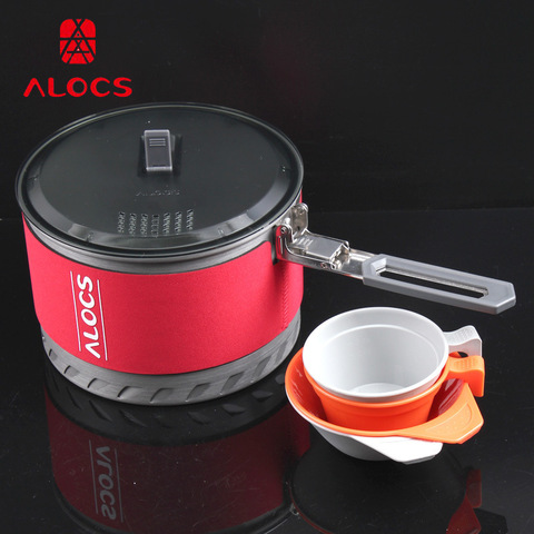 Alocs 1-2 Person Portable Windproof Fast-Heating Outdoor Picnic Hiking Camping Cookware Utensils Pot with Bowl Cup ► Photo 1/6