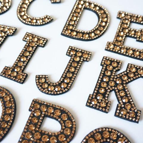 26 Letters Rhinestones Alphabet Champagne Sew Iron On Patches Shining Badges For Name DIY Hat Bag Jeans Clothes Appliques Crafts ► Photo 1/6