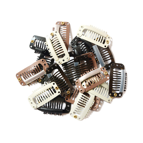 12 pcs 32mm 9-teeth Hair Extension Clips Stainless Steel Wig Clips Combs Snap Clips with Rubber for Hair Extension Toupee DIY ► Photo 1/6