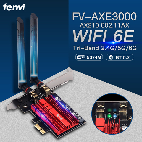 WiFi 6E FV-AXE3000 Bluetooth 5.2 Intel AX210 Wireless PCI-Express Adapter 2.4G/5G/6Ghz 5374Mbps 802.11AX Network WiFi Card Win10 ► Photo 1/6