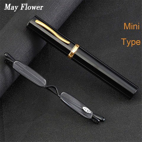 May Flower Ultra-light Portable Reading Glasses Small Frame Metal Presbyopic Eyewear With Pen Tube Case Mini Reading Eyeglasses ► Photo 1/6