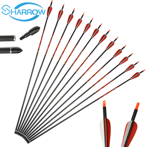 SHARROW NEW 12pcs 31inch 400 Spine Archery Pure Carbon Arrow ID6.2MM Replaceable Arrowhead For Compound Bow Recurvebow Arrows ► Photo 1/6