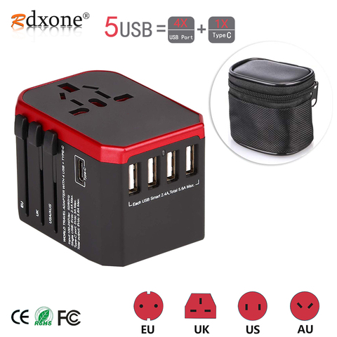 Rdxone Travel Adapter International Universal Power Adapter All-in-one with 5 USB Worldwide Wall Charger for UK/EU/US/Asia ► Photo 1/6