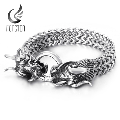 Fongten Hiphop Dragon Mesh Chain Bracelet Quality Stainless Steel Heavy Charm Punk Men's Fashion Jewelry Male Special Bracelets ► Photo 1/6