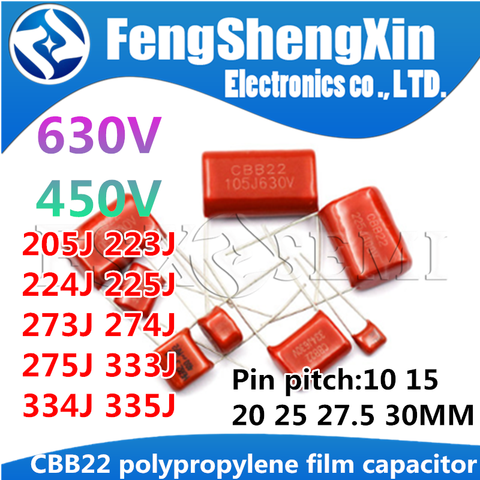 10pcs CBB22 Metallized polypropylene film capacitor 450V/630V 205J 223J 224J 225J 255J 273J 274J 275J 333J 334J ► Photo 1/6