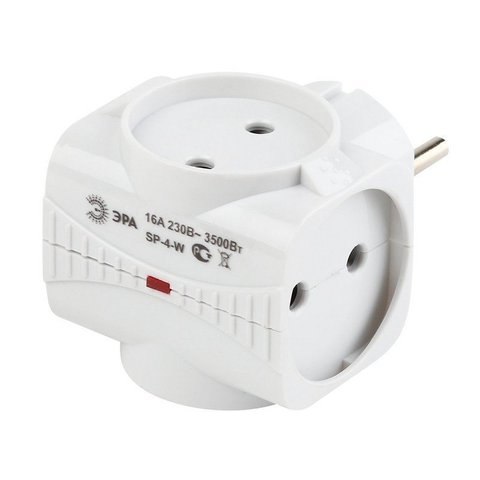 Network tee Era, 4 sockets, without grounding, without curtain, white, sp-4-w ► Photo 1/2