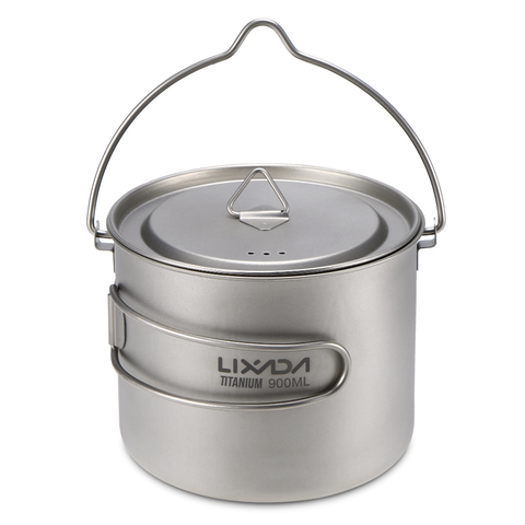Lixada 900/1600ml Titanium Cup Pot Ultralight cookware Portable Cup Hanging Pot with Lid Foldable Handle Outdoor Camping Hiking ► Photo 1/6