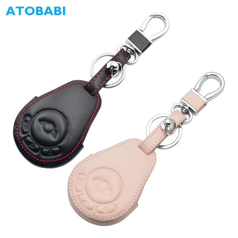 Leather Car Key Case For BMW Mini Cooper Countryman Paceman Keychain Holder Smart Keyless Remote Control Fob Protector Cover ► Photo 1/6