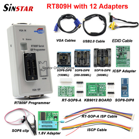 Free Shipping RT809F Serial ISP Programmer with 11 adapters +1.8v adapter+SOP8 test clip+EDID cable Best Quality ► Photo 1/6