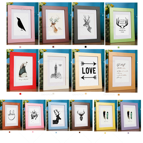 Solid Wooden Photo Frame for Pictures Paintings Wall Decoration A4 A3 Siza Beautiful Black White Red Blue Brown Frame ► Photo 1/4