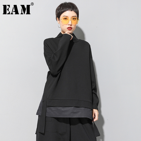 [EAM] Loose Fit Asymmetrical Oversized Sweatshirt New High Collar Long Sleeve Women Big Size Fashion Spring Autumn 2022 19A-a124 ► Photo 1/6
