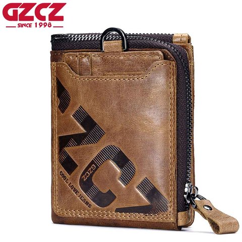GZCZ Genuine Leather Men Wallet Fashion Coin Purse Card Holder Small Wallet Men Portomonee Male Clutch Zipper Clamp For Money ► Photo 1/6