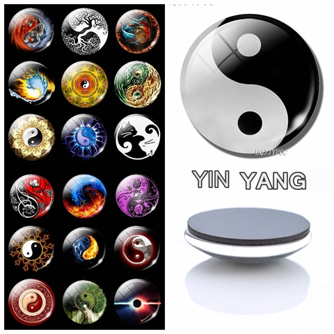 Chinese Yin Yang Eight Diagrams 30MM Fridge Magnet Black and White Glass Dome Magnetic Refrigerator Stickers Home Accessorie ► Photo 1/5