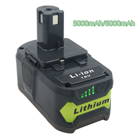 Replacement for Ryobi One+ 18V Li ion Rechargeable Battery 5.0Ah/6.0Ah P108 RB18L50 RB18L40 RB18L25 with LED Indicator for Tools ► Photo 1/6