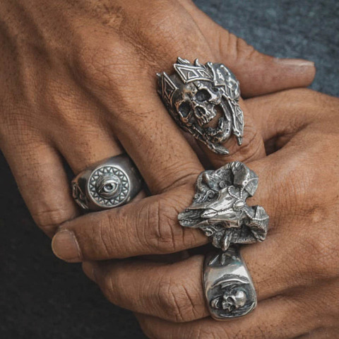 Dropshipping Unique Gods of War Ares Skull Rings Punk Rock Warrior 316L Stainless Steel Ring Mens Biker Party jewelry OSR447 ► Photo 1/6