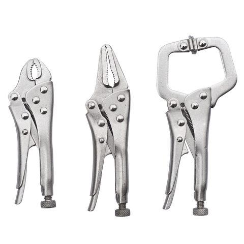 3Pcs Mini Vise Locking Pliers Set 4in. Curved Jaw and 5in. Long Nose and 5 in. C Clamp Assorted Locking Welding Clamp ► Photo 1/6