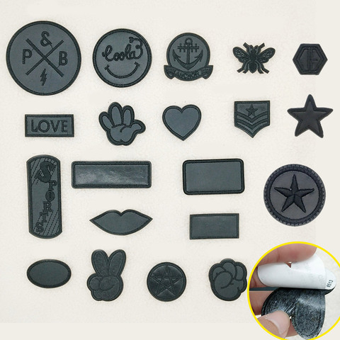 Self-adhesive Black PU Leather Military Embroidered Patches for Clothing Round Star Hole Repair Iron on Clothes Sticker Stripes ► Photo 1/6