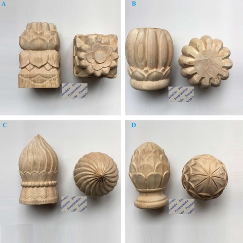 Round Square Wood Carved Post Bed Handrail Decorative End Head Finial Pine Cone Bun Design ► Photo 1/1
