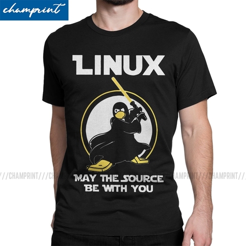 Linux May The Source Be With You T-Shirt Men Penguin Programmer Developer Programming Coding Nerd Vintage Tee Crew Neck T Shirts ► Photo 1/6