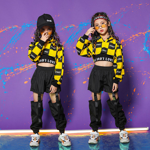 Children Girl long Sleeve Black Yellow Hip Hop Hiphop Ds Jazz Dance Costumes Ballroom Clothes Outfit Girl Clothes ► Photo 1/6