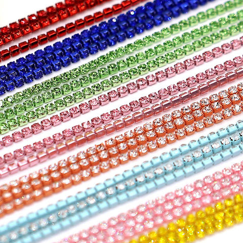 Crystal glass Rhinestone Chain with Colorful bottom sew on stone Cup Chain Gule on Rhinestone Trim DIY  Accessories ► Photo 1/6